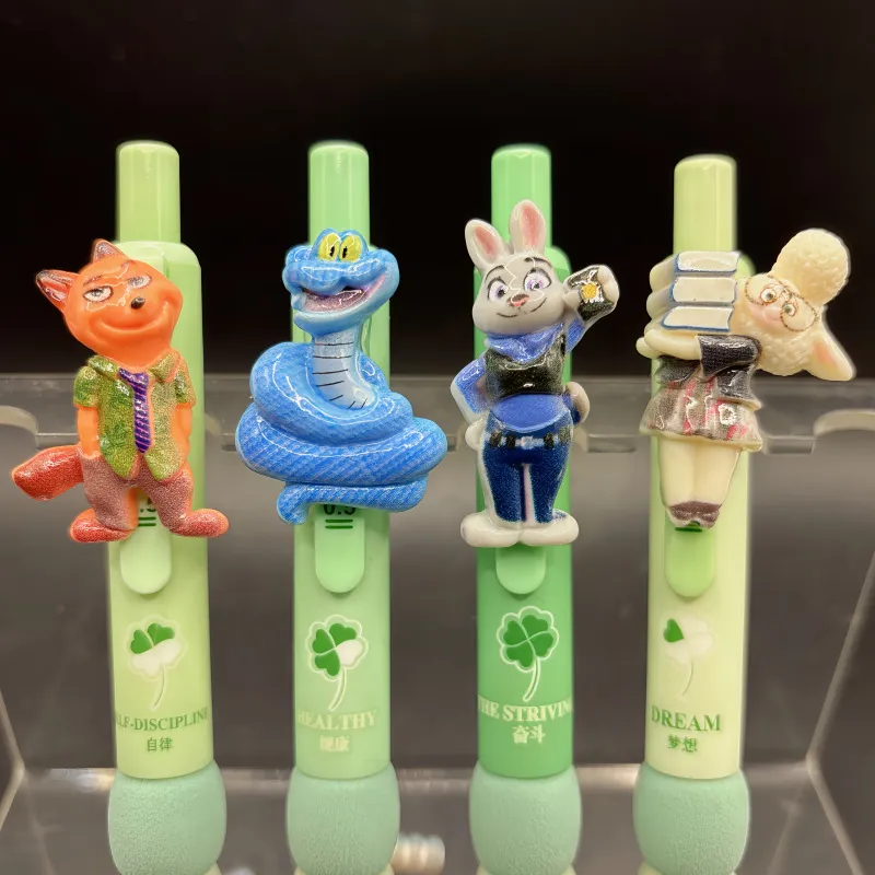 Zootopia Character Figure Topper Pens Set – Cute Gary De'Snake, Nick Wilde & Judy Hopps 3D Bobble Head Ballpoint Pens, Fun Stationery Gift for Students, Kids & Disney Fans